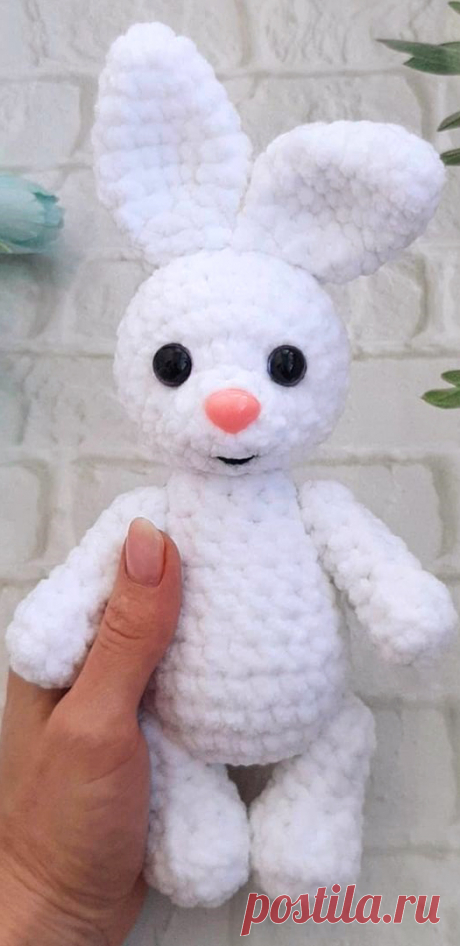 PDF Милый Зайчик крючком. FREE crochet pattern; Аmigurumi animal patterns. Амигуруми схемы и описания на русском. Вязаные игрушки и поделки своими руками #amimore - плюшевый заяц, зайчик из плюшевой пряжи, кролик, зайчонок, зайка, крольчонок.