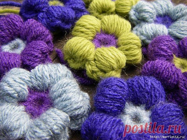 Как связать цветок крючком пышными столбиками