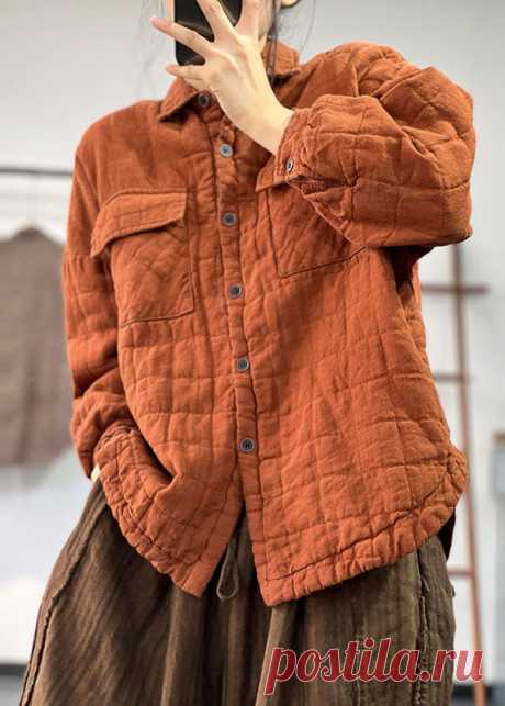 DIY Orange Peter Pan Collar Solid Solid Fine Cotton Filled Linen Coats – SooLinen