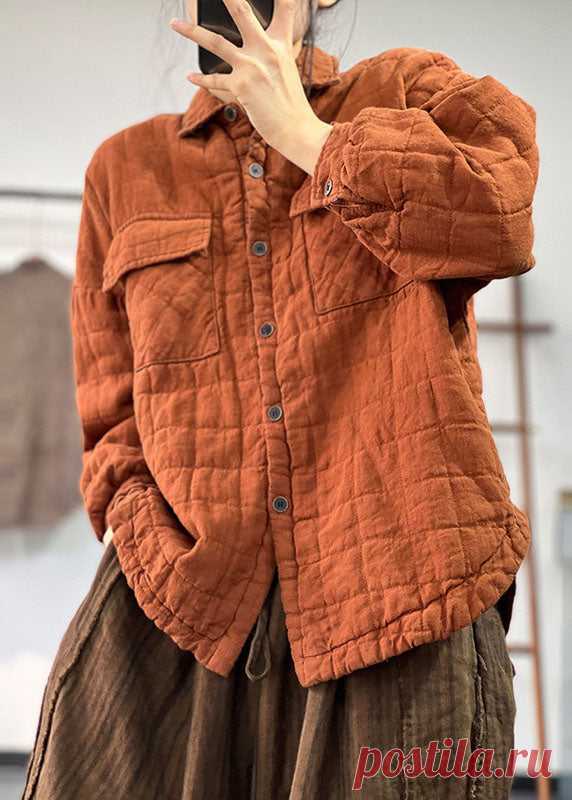 DIY Orange Peter Pan Collar Solid Solid Fine Cotton Filled Linen Coats – SooLinen