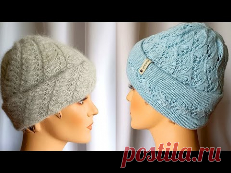 😍Как связать удобную двойную ажурную шапочку -  Тёплая женская шапочка "Нефертити"  из пуха норки