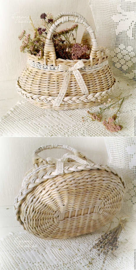 Купить "Весна" Корзинка-сумочка плетеная - сумочка, корзинка, для цветов, плетеная, бежевая, шебби-шик