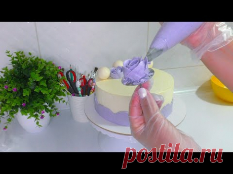 ЦВЕТЫ из белково масляного крема Как украсить торт Лёгкое и простое украшение торта