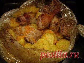 Лучшие кулинарные рецепты: Курица с картошкой "в рукаве"