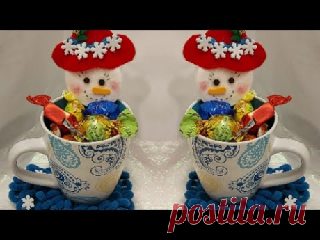 СНЕГОВИК в ЧАШКЕ! НОВОГОДНИЕ ПОДАРКИ и ПОДЕЛКИ СВОИМИ РУКАМИ! ПРОСТО и КРАСИВО! DIY поделки из пряжи