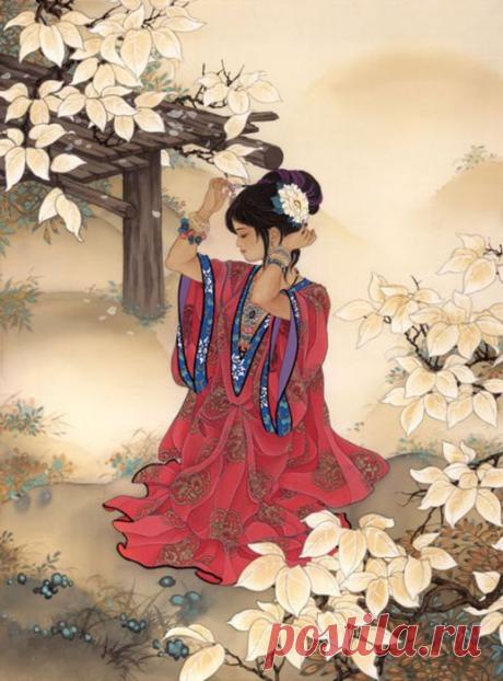 Изысканность Востока. Акварели на шёлке художницы Caroline Young (Кэролайн Янг).