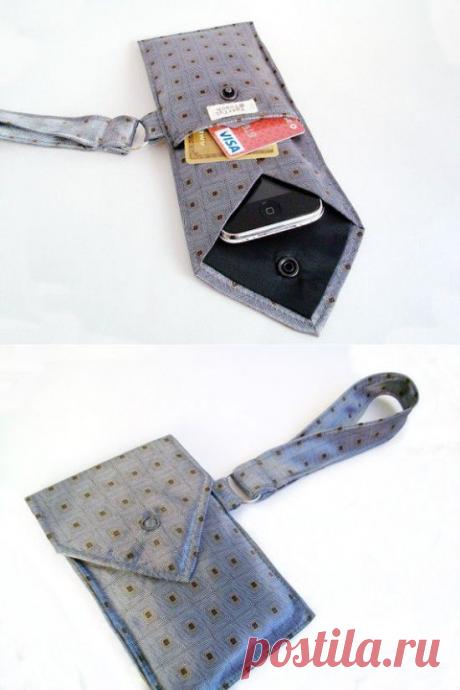 КЕЙС из галстука - для телефона и визиток !  Наверняка в шкафу у каждого найдется несколько галстуков, иногда надоевших, иногда устаревших... Присмотритесь к ним получше: ведь это почти готовые футляры !