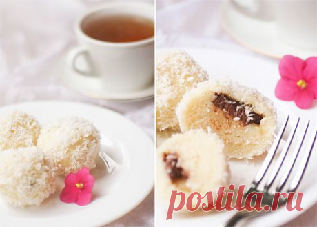 Новые рафаэлки из творога, банана, шоколада и кокоса.