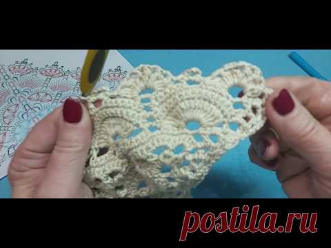 Вязание крючком каймы для шали, бактуса по схеме из японского журнала.