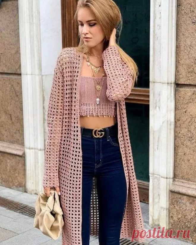 Сетчатый кардиган крючком. Схема узора. / knittingideas.ru