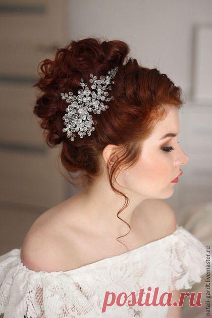 Купить украшение в прическу "Хрустальный лепесток" - белый, украшения ручной работы, Украшение ручной работы