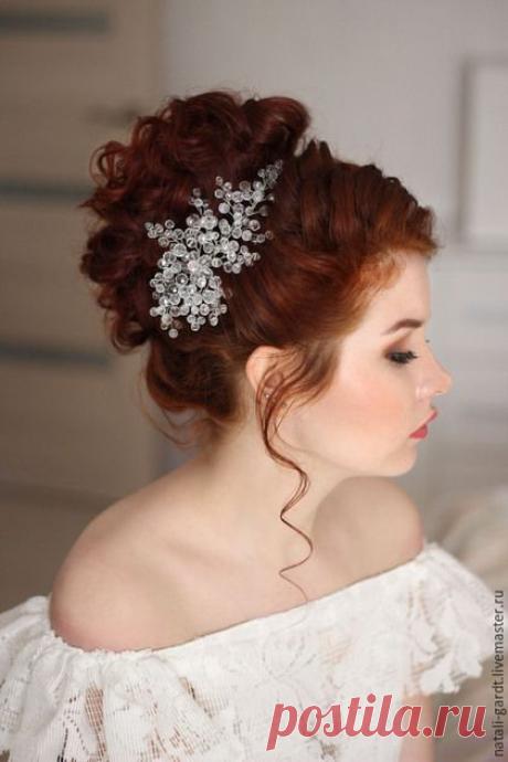 Купить украшение в прическу &quot;Хрустальный лепесток&quot; - белый, украшения ручной работы, Украшение ручной работы