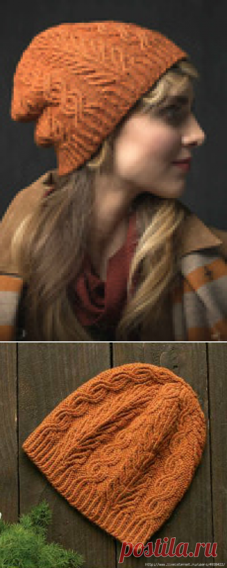 Женская шапка "Tree Boughs & Trails". Вязание спицами. Tree Boughs & Trails Hat by Clare Lakewood.