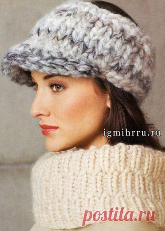 Головная повязка с козырьком и шарф-хомут. Вязание спицами и крючком