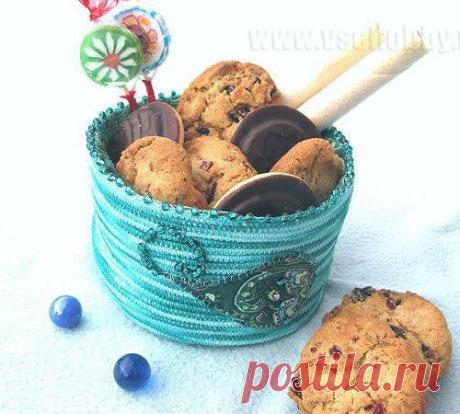 Вязаная со шнуром корзинка. МК