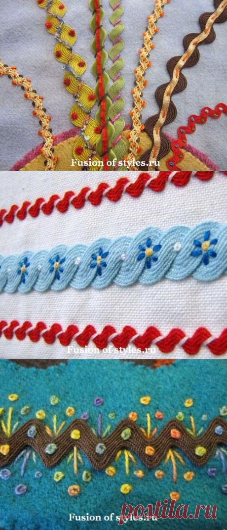 Декоративная вышивка с волнистой тесьмой