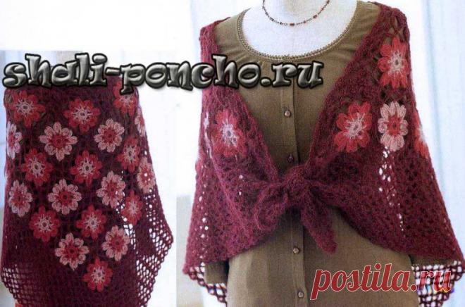 Трехцветная шаль из мотивов