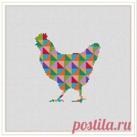 Geometric Bird cross stitch pattern Modern Rooster Easy | Etsy