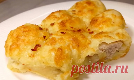 Ленивые картофельные пирожки с мясом: под сырной корочкой Супер интересное и необычное горячее блюдо из самых простых продуктов!