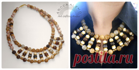 Колье из натуральных камней. Агат, Яшма, Говлит, Хрусталь