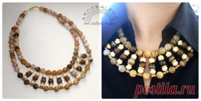 Колье из натуральных камней. Агат, Яшма, Говлит, Хрусталь