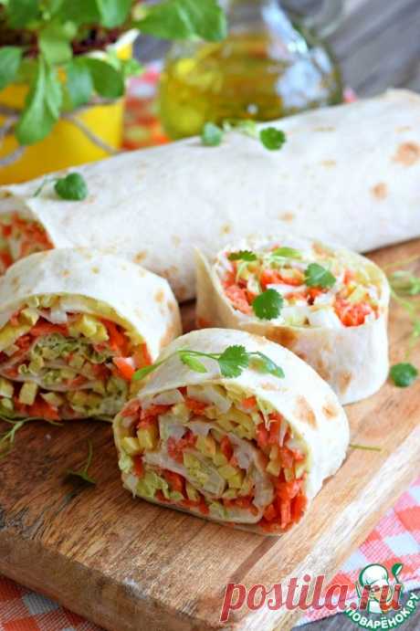 Закусочный рулет из лаваша с овощами – кулинарный рецепт