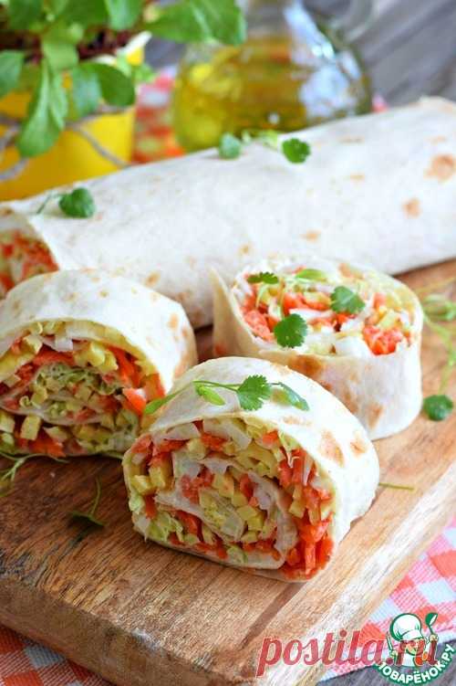 Закусочный рулет из лаваша с овощами – кулинарный рецепт