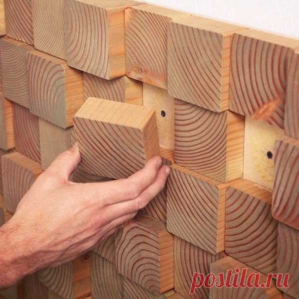 Стена из деревянных блоков