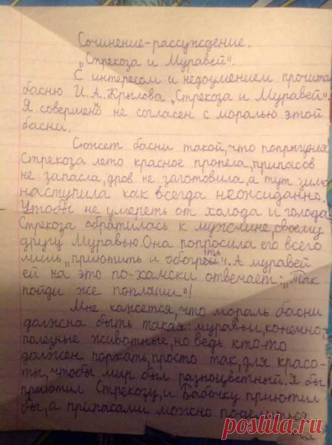 Сочинение ребёнка по басне “Стрекоза и муравей” стало хитом интернета!