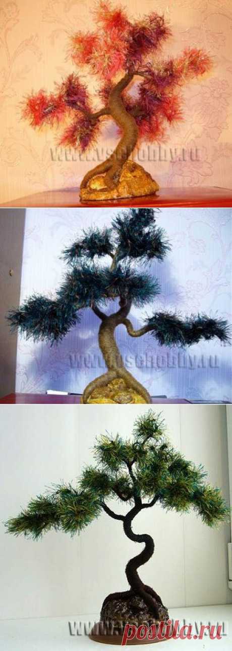 Деревья из пряжи.