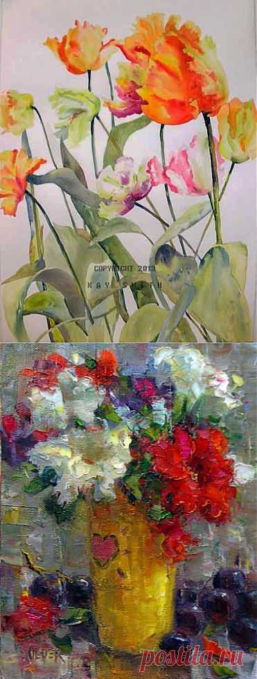 Parrot Blend tulips, original painting by artist Kay Smith | DailyPainters.com