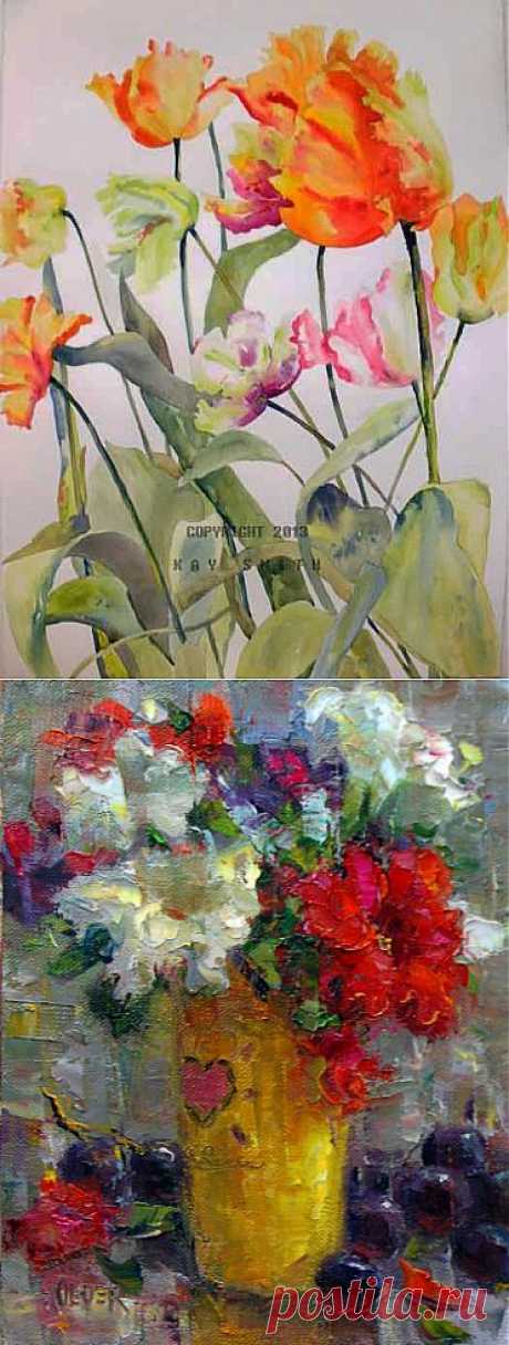 Parrot Blend tulips, original painting by artist Kay Smith | DailyPainters.com