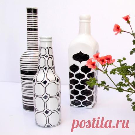 Роспись бутылок маркером - Домашний hand-made