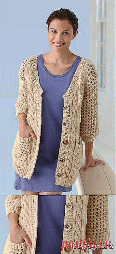 Вязание кардигана спицами с описанием от Lion Brand