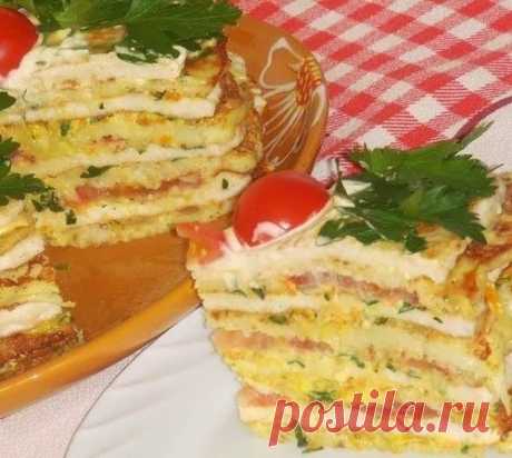 ЗАКУСОЧНЫЙ КАБАЧКОВО-КУРИНЫЙ ТОРТ