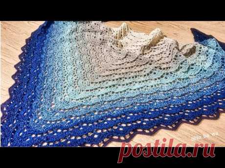Сказочная Треугольная ШАЛЬ Крючком Из YarnArt FLOWERS \ Мастер класс для начинающих\ (Тайминг Рядов)