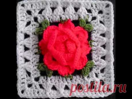 Crochet flower granny square/ Роза в квадрате крючком