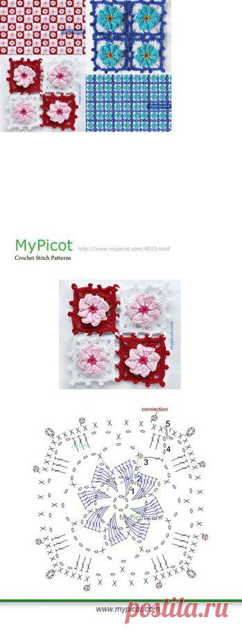 . Квадратный мотив:схема+ ссылка на МК. - Все в ажуре... (вязание крючком) - Страна Мам