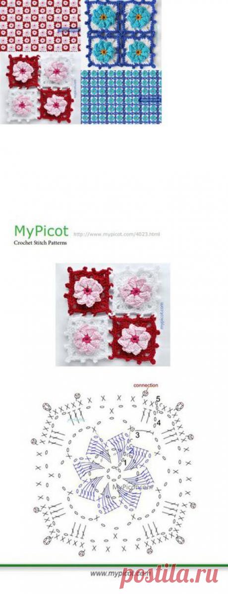 . Квадратный мотив:схема+ ссылка на МК. - Все в ажуре... (вязание крючком) - Страна Мам