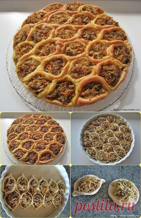 Пирог «Соты» с мясом и капустой