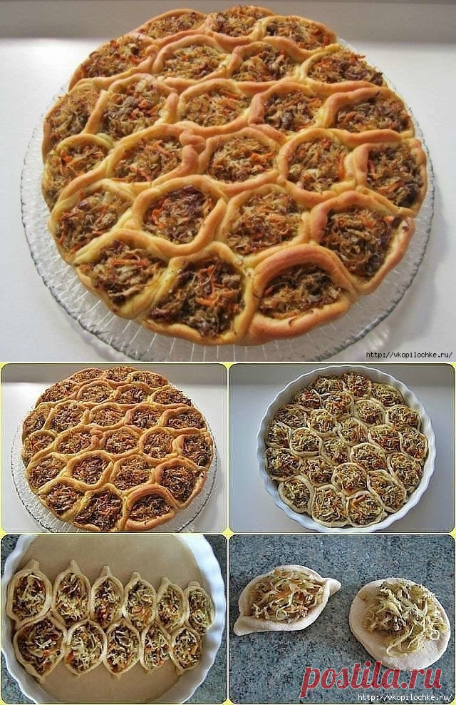 Пирог «Соты» с мясом и капустой