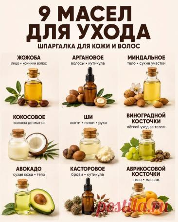 9 масел для ухода (шпаргалка для кожи и волос)