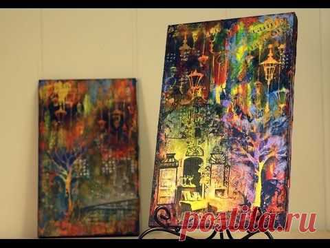 Приемы резерважа в Mixed Media. Панно "Вечерние огни". Анонс видео МК. Наталья Жукова — Яндекс.Видео