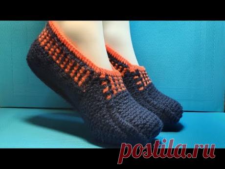 #444 БЕСШОВНЫЕ ЦВЕТНЫЕ ТАПОЧКИ СПИЦАМИ .МАСТЕР КЛАСС. - YouTube