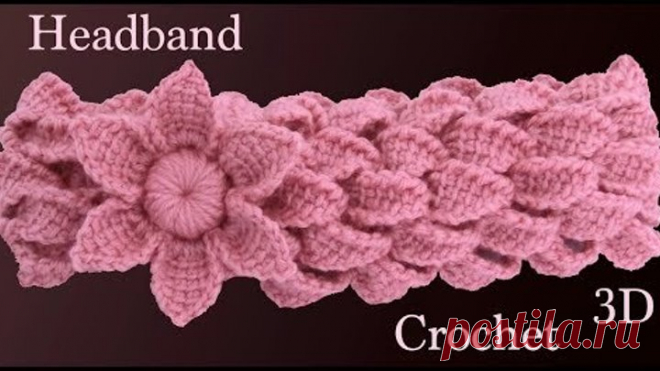 Diadema a crochet con trenzas de hojas y flor 3D en punto tunecino tejido tallermanualperu
