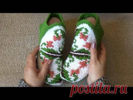 Верхняя часть тапочка. Как связать нижнюю часть смотрите ссылку под видео