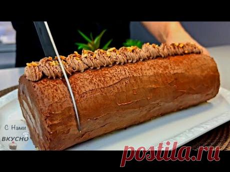 Торт с орехами за 15 минут! Бисквитный рулет БЕЛОЧКА! Очень вкусный рецепт к чаю!