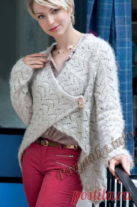 Оригинальный жакет из пряжи с мохером ("Tricot Creatif Phildar № 4557"). Спицами. / parijanka.info