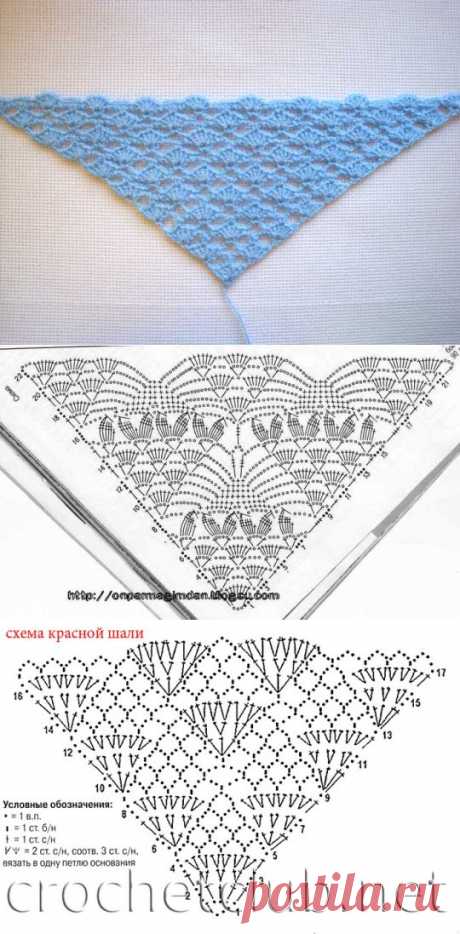 Подборка схем крючком для шали с угла