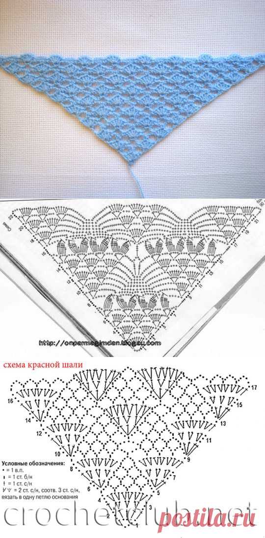 Подборка схем крючком для шали с угла